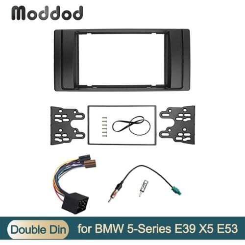 For BMW 5 Seriese E39 X5 E53 Radio CD DVD GPS Stereo Panel Double Din Fascia Dash Mount Trim Kit ISO Wiring + Antenna Adapter