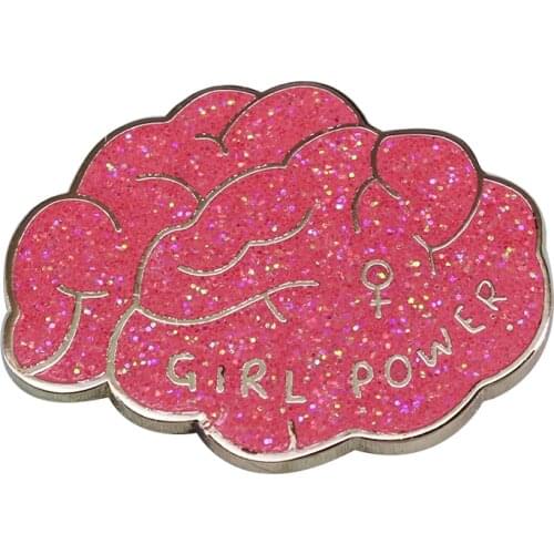 Girl power glitter brain enamel pin funny cute feminist pride decor for sister mom and daughter
