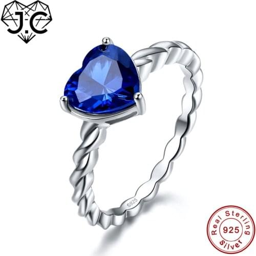 J.C Heart Design Sapphire Rainbow Topaz Solid 925 Sterling Silver Ring Size6 7 8 9 Love Classic Wedding Band Women Fine Jewelry