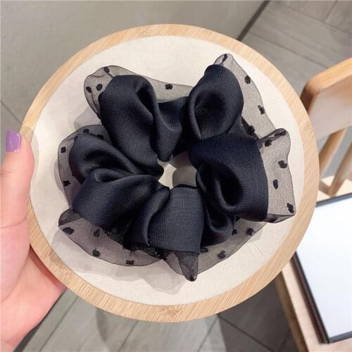 Korean Solid Chiffon Scrunchies Women Lace Dot Elastics Hair Tie Mesh Temperament Headdress Girls Ins Ponytail Hair Accessories