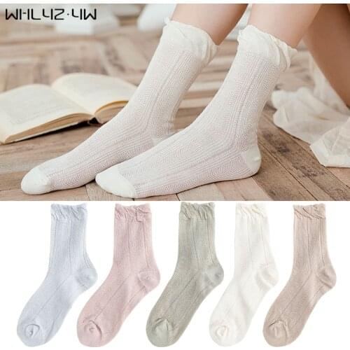Summer Thin Woman Girl Short Socks Loose Hollow Out Lace Solid Cotton Soft Elastic Endurable Breathable Harajuku Socks Hot Sell