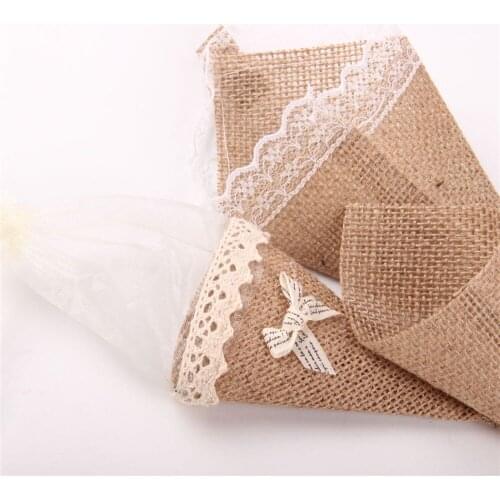 DIY handmade linen lace flower bag candy gift bow packing bag
