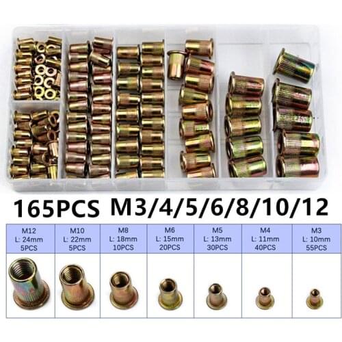 M3 M4 M5 M6 M8 M10 M12 Zinc Plated Carbon Steel Knurled Nuts Rivnut Flat Head Threaded Rivet Insert Nutsert Cap Rivet Nut