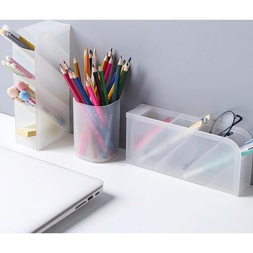 Multi-function 4 Grid Desktop Pen Holder Office School Storage Case Clear White Black Plastic Box Desk Pen Pencil Organizer