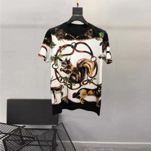 Europe Style Fashion Men/womens High Quality Diamonds T-shirts Hot Fashion animal print casual Tee Shirt C851