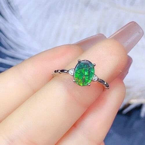Jewelry Fashion Ammolite Ring for Daily Wear 6mm*8mm Natural Ammolte Silver Ring 925 Silver Opal Jewelry Gift for Woman