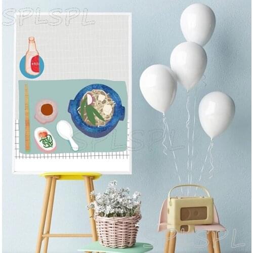 Cartoon Blue Meal Food Painting Modern Nordic Decoration Home Art Posters and Prints Modular Wall Pictures for Kitchen No Frame