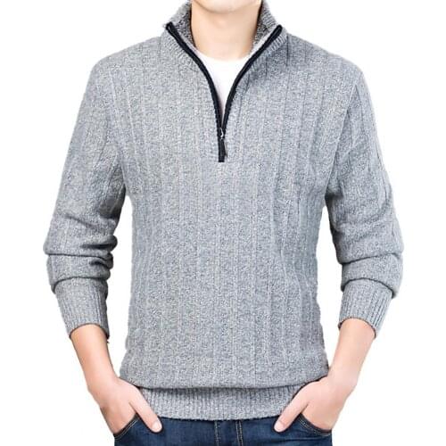 Men Pullovers Autumn Winter Long Sleeve Half Zip Thick Pullover Warm Knitted Sweater Coat кофта мужская
