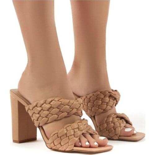 2021 New Sexy Mules shoes Women slippers Women Summer high heels Square toe Slides Ladies outside shoes White Black