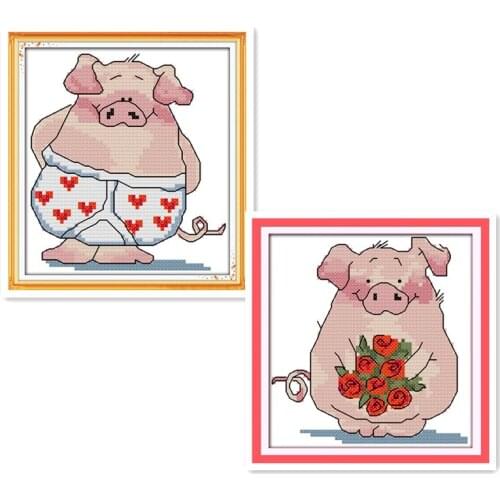 Joy Sunday Cartoon Cross Stitch Kit, 11CT 14CT Cross Stitch Embroidery Pig Little Pig Stitch Animal Pattern Handmade diy