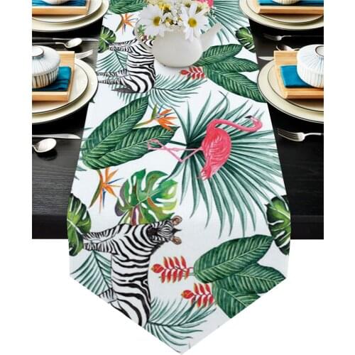 Zebra Flamingo Tropical Jungle Table Runner Luxury Dining Table Decor Tablecloth Table Runner for Wedding Party