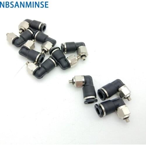 NBSANMINSE 10Pcs/lot PL -C M3 M5 1/8 Mini Fittings Push In Air Male Elbow Plastic Brass Fitting Pneumatic Parts