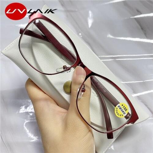 UVLAIK Women Stainless Steel Cateye Reading Glasses Retro Presbyopic Eyeglasses Anti Blue Light For Parents Glasses