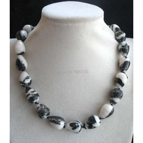 Zebra agate drop faceted 15*20mm black white color necklace 18inch nature beads