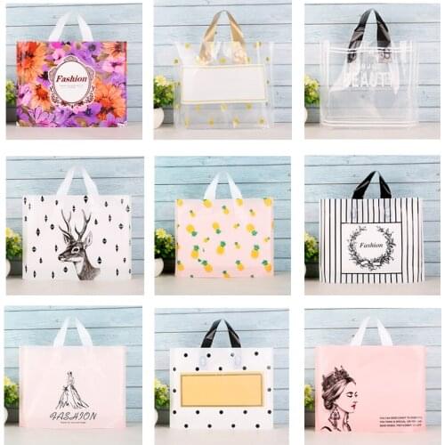 33x25 30x38cm 50pcs Clothes Plastic Handles Bag Various Patterns Plastic Bags With Handle Gift Box Wedding Party Favor Packaging