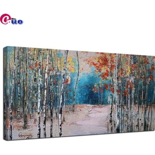 Full square/Round Diamond embroidery White Birch Trees Diamond Painting Cross Stitch Rhinestone Of picture Blue Forest Landscape