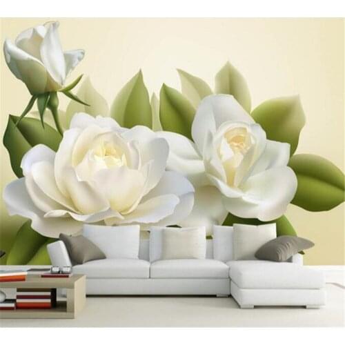 Beibehang Wall panel 3d vector realistic white rose flower living room bedroom background wall decoration painting