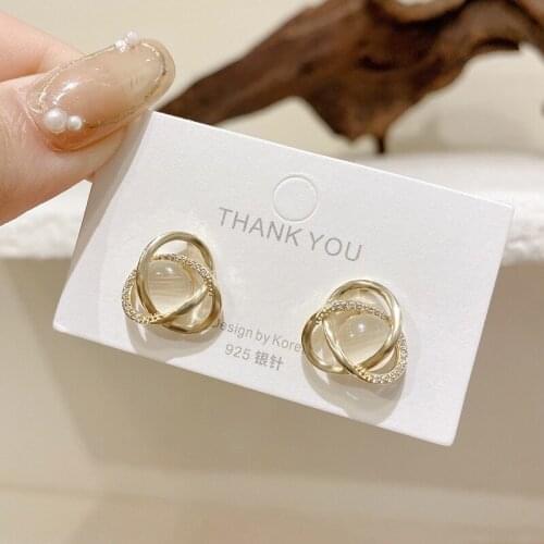 Luxury Crystal Opal Stud Earrings For Girls Women Fashion Gold Alloy Flower Geometric Earring Jewelry Shiny Ins Vintage Piecing