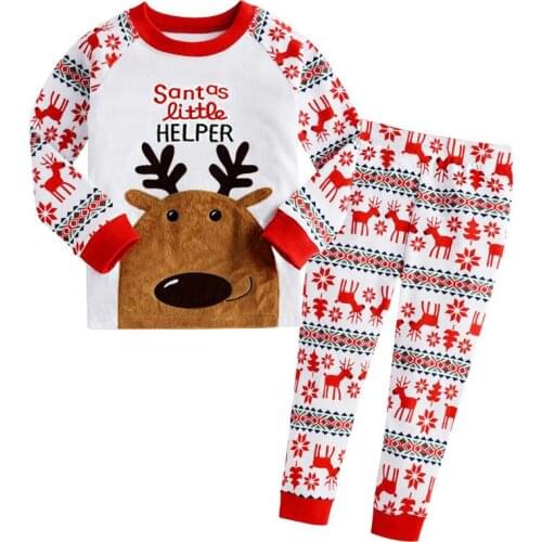 Red deer printing toddler christmas pajamas Autumn home suit Cotton baby sleep clothes kids pajamas for girl boys 2-8 year