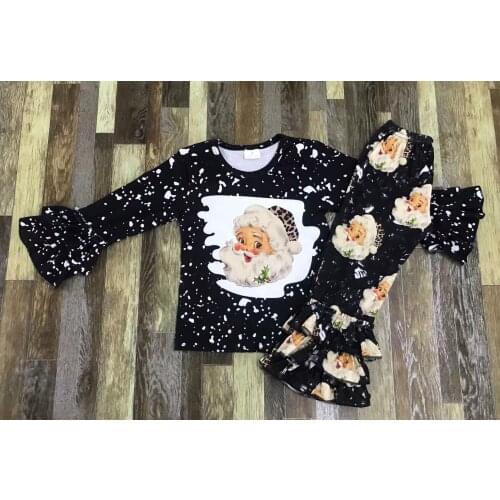 Christmas Santa applique long sleeve outfits fall kids clothing sets baby clothes for boutique