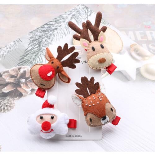 Handmade Christmas Style Woven Crochet Animal Deer Santa Clause Hairpins Girls Kawaii Hair Jewelry Clips 10pcs