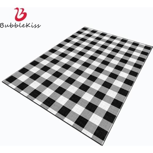 Bubble Kiss Black White Grid Rug Modern Home Simple Style Living Room Carpet Room Decoration Teenager Comfortable Non-Slip Rugs
