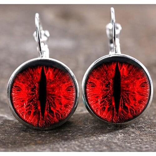 Bright Color Glass Cabochon Green Blue or Red Evil Earrings Eye Earrings Fashion Jewelry Trendy Animal Eye Picture Women Charms