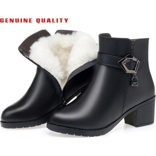Krasovki 2021 Wool Women Warm Snow Boots Genuine Leather Fur Warm Shoes Zipper Plush Thick Ankle Boots Platform Winter Boots