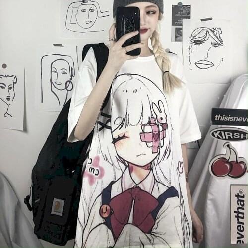 Anime girl image print women tops tshirts Korean style t-shirts summer sweet fashion t shirts preppy couple clothes o-neck tee