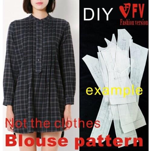 Ladies' Standing Collar Long Style Loose Long Sleeve Shirt Pattern 1:1 Garment Sewing Structure Drawing BCY-36