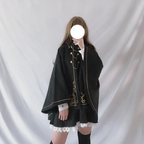 Japanese Harajuku kawaii girl autumn winter dark lolita cloak polo collar batwing sleeve gothic lolita coat retro victorian loli