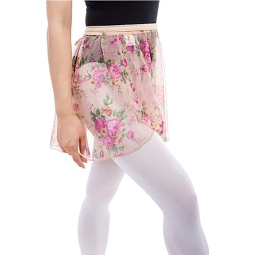 Hot Selling Girls Printing Flowers Ballet Wrap Skirt Women Dance Adult Spandex Chiffon Waist Dress Free Size