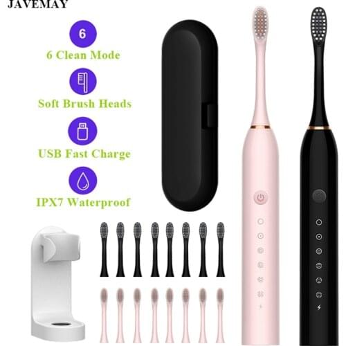 Sonic Electric Toothbrush +Tooth Brush Head +Travel Box +Toothbrush Holder Ultrasonic Automatic USB Rechargeable IPX7 Waterproof