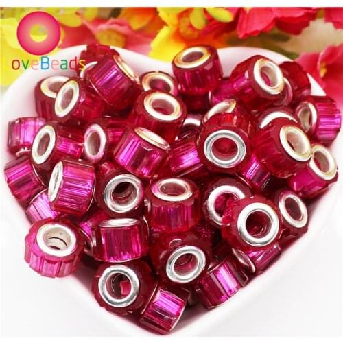 10Pcs/Lot New Color Resin Acrylic Murano Beads Slide Charms with Large Hole Metal Core Fit European Snake Chain Bracelet Jewelry