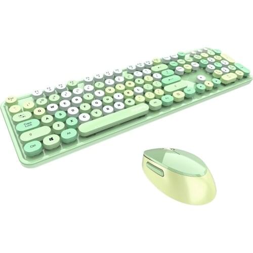2.4G Wireless Keyboard Mouse Kit Office Gift Full Size 104 Keys Round Keycap Cute Pink Blue Green Red Black White For PC Laptop