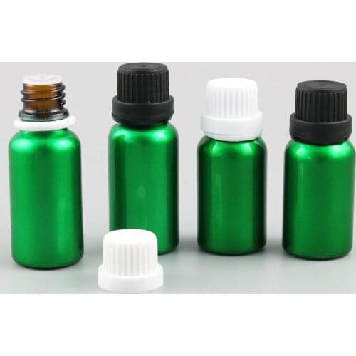 200 x 15ml 20ml Refillable Green Glass Essential Oil Bottles With Plastic Tamper Evident Cap Green Cosmetic Containers