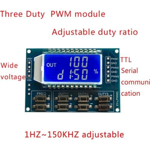 LCD Digital Display 3 Way Signal Generator PWM Pulse Frequency Duty Cycle 1HZ~150KHZ Adjustable Square wave