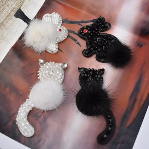 4pcs Sequined fur rabbit Patch for Clothes Sewing on Rhinestone Beaded Applique Jackets Jeans Bags Shoes Beading Applique