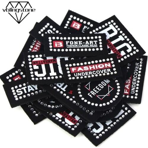 50Pcs Washable Black Labels Round/Square PU Leather With Rhinestone Tags Printing Garment Label DIY Clothes Sewing Accessories