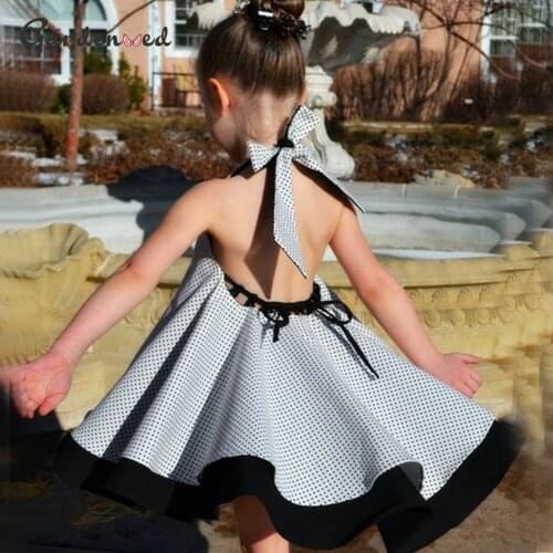 Vintage Polka Dot Baby Ball Gown Dress Girl Backless Satin Flower Girl Dress Satin Staps Baby First Communion Dress