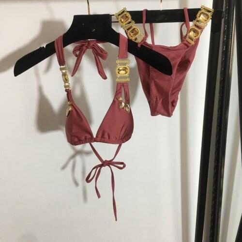 Bikini Diamond Swimsuit Crystal Women Swimwear Bandage Halter Bikinis Set Brazilian Rhinestone Beachwear Push Up Bikini