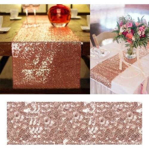 Glitter Rose Gold Silver Sequin Table Runner Cloth Material Wedding Party Banquet Decor 12'x108