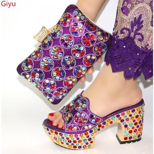 Doershow Italian Shoes with Matching Bags 2019 African purple Shoe and Bag Set Italian Design African Shoes and Bag Set ! SWQ1-9