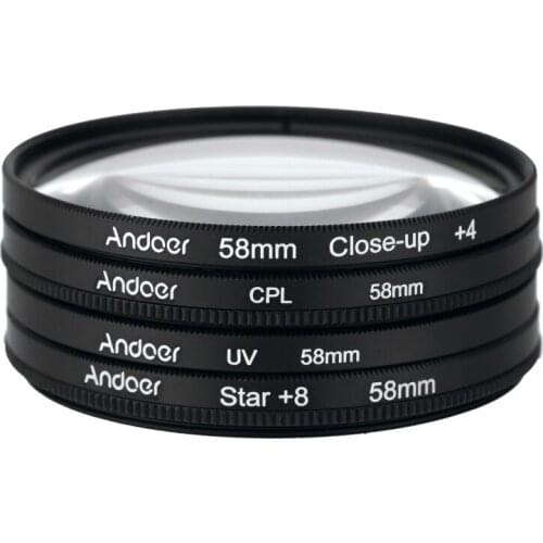 Andoer 58mm UV+CPL+Close-Up+4 +Star 8-Point Filter Circular Filter Kit Circular Polarizer Filter Macro Close-Up for DSLR Camera