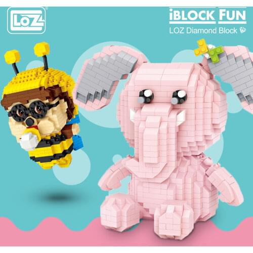 LOZ Diamond Blocks Bee Pink Elephant Cartoon Animal Model Micro Building Blocks Educational Gifts DIY Bricks Toys for Children