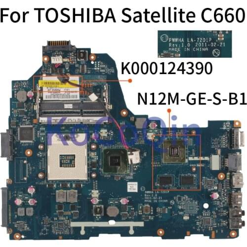For TOSHIBA Satellite C660 GT310M Notebook Mainboard PWWHA LA-7201P K000124390 N12M-GE-S-B1 Laptop Motherboard HM65 DDR3