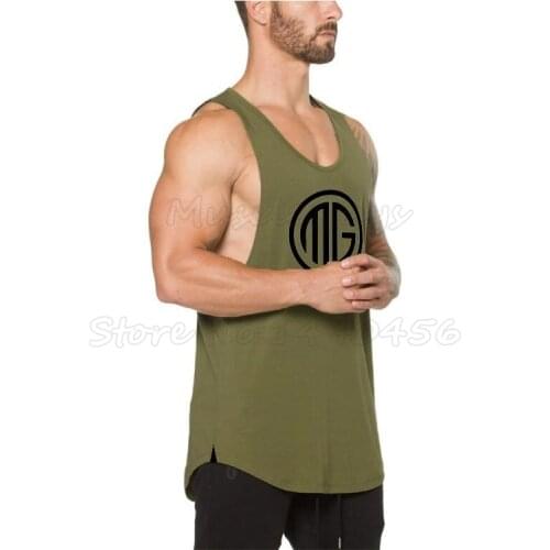 Muscleguys Brand Fitness Mens Tank Top Bodybuilding Clothes gyms Shirts Slim fit Vests Cotton Singlets MG letter printed tanktop