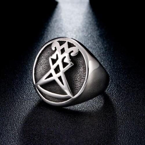 Mens Boys Sigil of Lucifer Stainless Steel Seal of Satan Stainless Steel Ring For Men Punk Jewelry