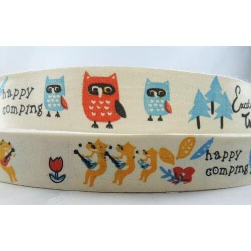 NEW 6/8" 20mm "Happy Comping" Design Cotton Ribbon Owl Printed Ribbon Set DIY Zakka Handmade Tapes Sewing Accessories Ruban X19