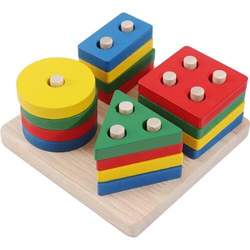 Attractive Educational Montessori Toys Learning Wooden Pole Geometry Shape Intelligence Interesting Math Toys For Children Kids